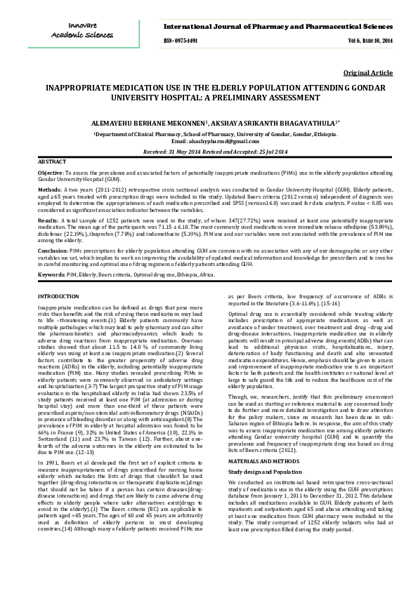 (PDF) INAPPROPRIATE MEDICATION USE IN THE ELDERLY POPULATION ATTENDING ...
