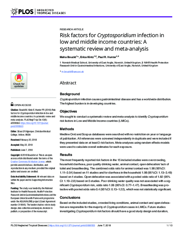 (PDF) Risk factors for Cryptosporidium infection in low and middle ...