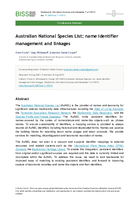 (PDF) Australian National Species List: name identifier management and ...