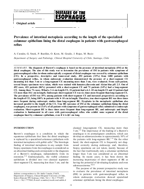 (PDF) Prevalence of intestinal metaplasia according to the length of ...