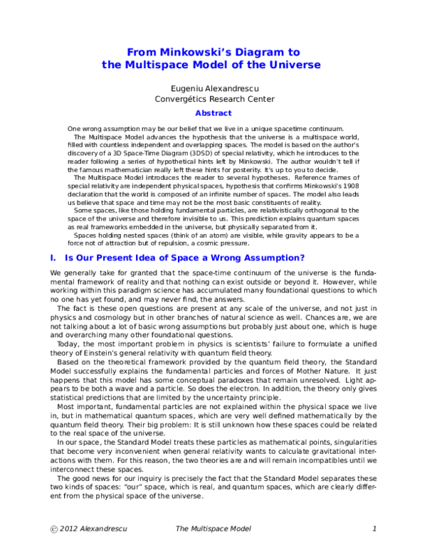 (PDF) From Minkowski’s Diagram to the Multispace Model of the Universe