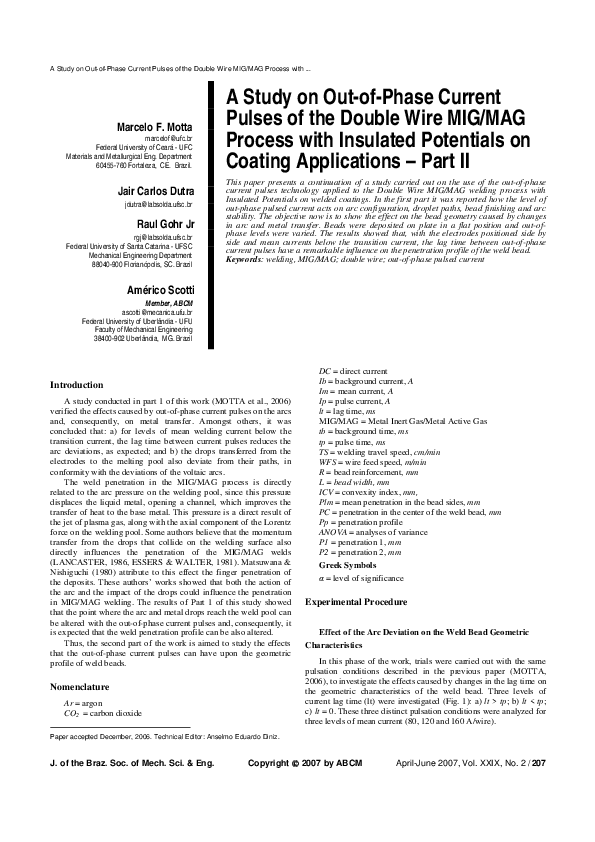 (PDF) A Study on out-of-phase current pulses of the double wire MIG/MAG ...
