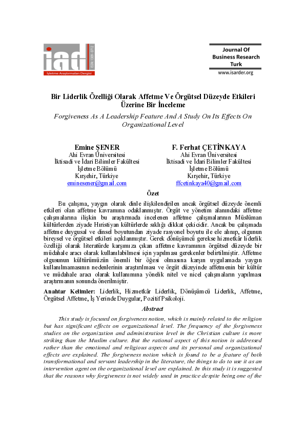 (PDF) Forgiveness As A Leadership Feature And A Study O n Its Effects ...