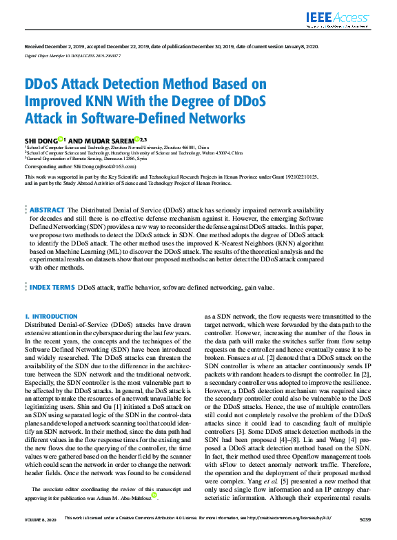 (PDF) DDoS Attack Detection Method Based on Improved KNN With the ...
