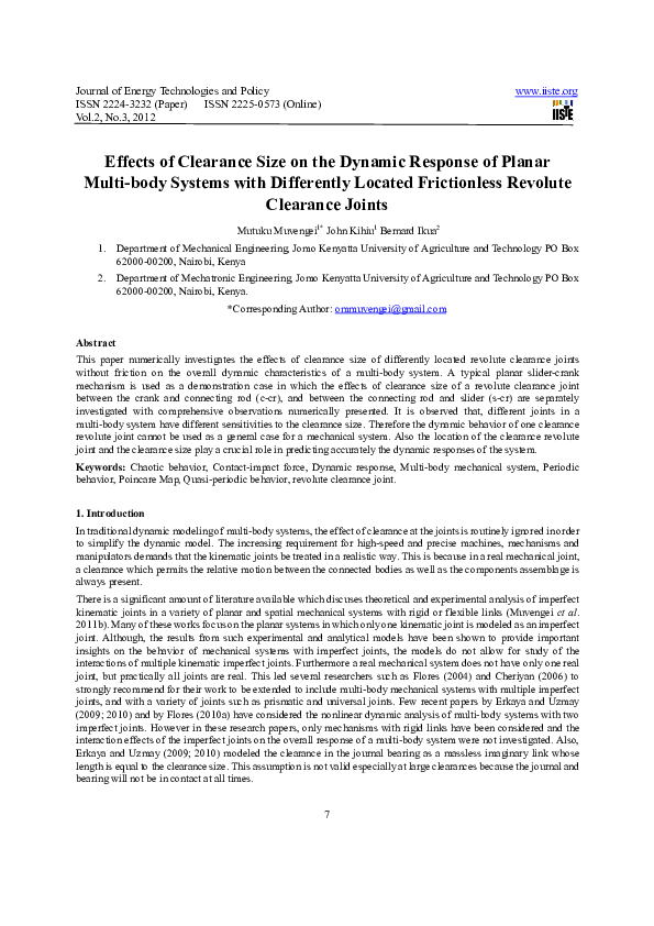 (PDF) Effects of Clearance Size on the Dynamic Response of Planar Multi ...