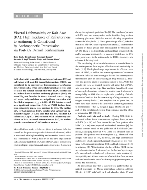 (PDF) Visceral Leishmaniasis, or Kala Azar (KA): High Incidence of ...