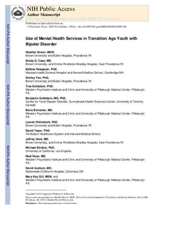 (PDF) Use of Mental Health Services in Transition Age Youth with ...