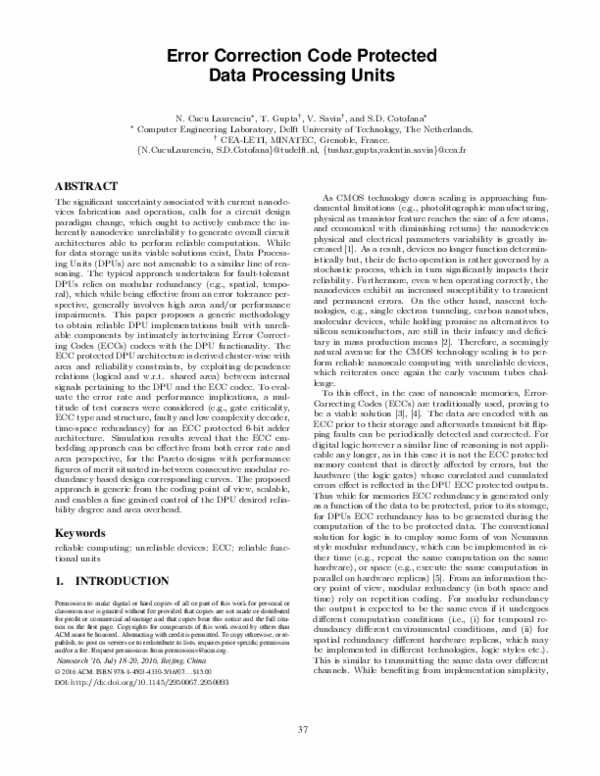 (PDF) Error Correction Code protected Data Processing Units