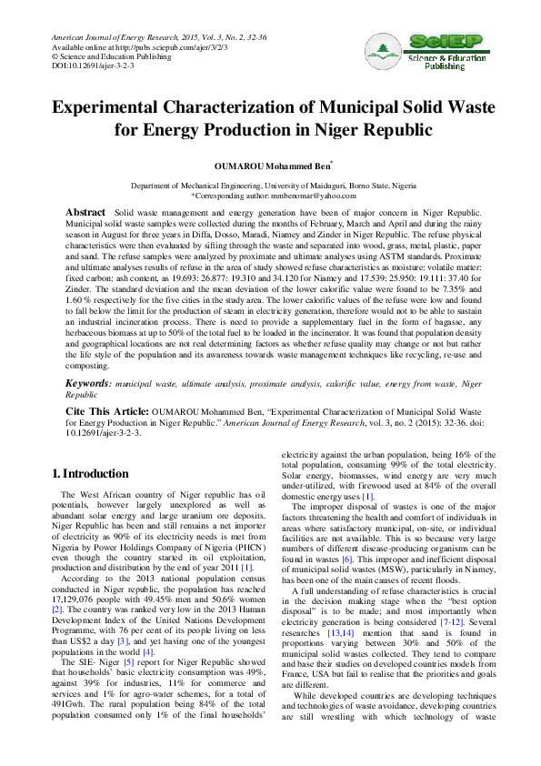 (PDF) Experimental Characterization of Municipal Solid Waste for Energy ...