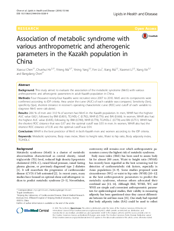 (PDF) Association of metabolic syndrome with various anthropometric and ...