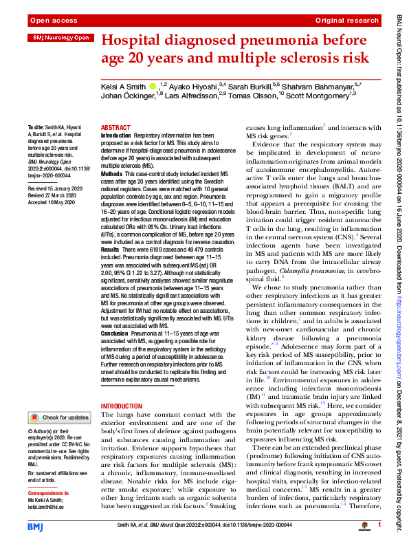 (PDF) Hospital diagnosed pneumonia before age 20 years and multiple ...