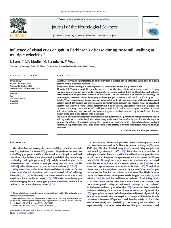 (PDF) Influence of visual cues on gait in Parkinson's disease during ...