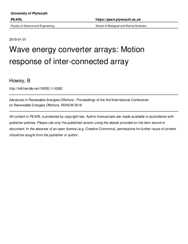 (PDF) Wave Energy Converter Arrays : Motion response of inter-connected ...