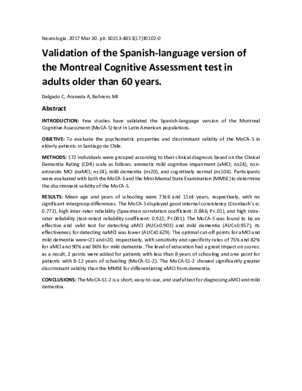 (PDF) Validación del instrumento Montreal Cognitive Assessment en ...