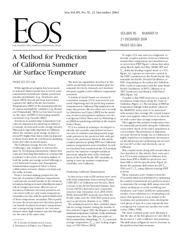 (PDF) A method for prediction of California summer air surface temperature