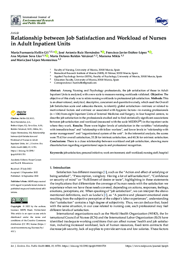 (PDF) Relationship between Job Satisfaction and Workload of Nurses in ...