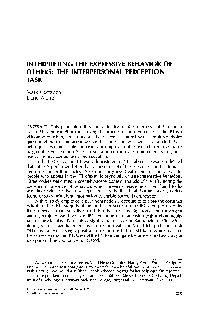 (PDF) Interperting the expressive behavior of others: The Interpersonal ...