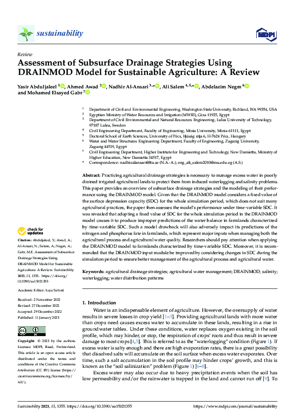(PDF) Assessment of Subsurface Drainage Strategies Using DRAINMOD Model ...