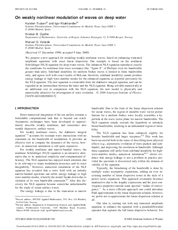 (PDF) On weakly nonlinear modulation of waves on deep water