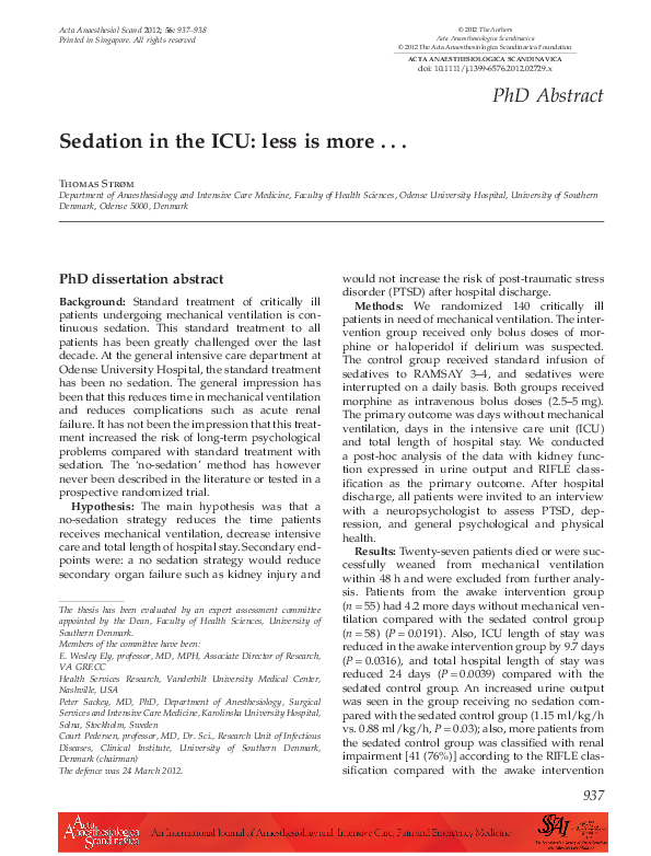 (PDF) Sedation in the ICU: less is more