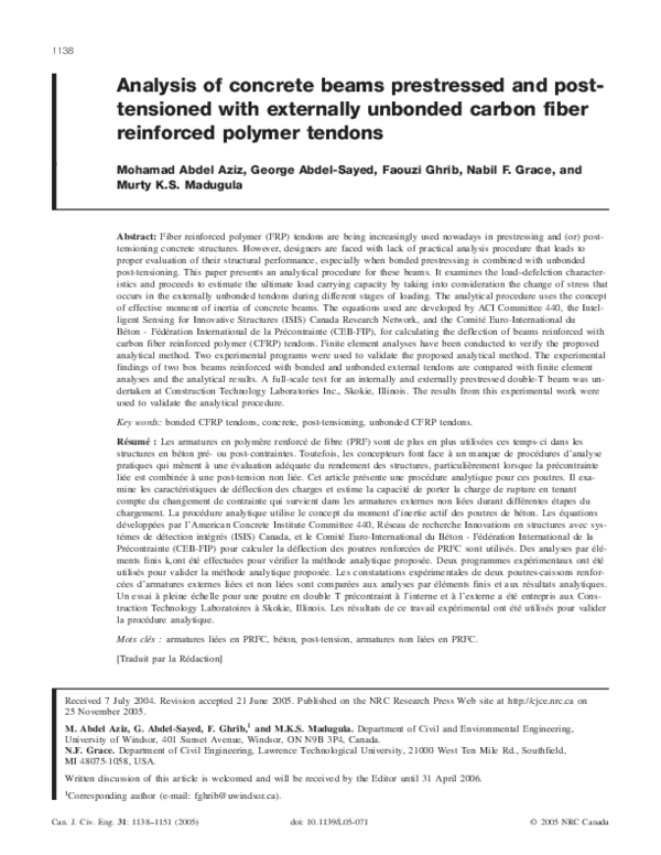 (PDF) Analysis of concrete beams prestressed and post-tensioned with ...