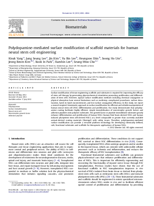(PDF) Polydopamine-mediated surface modification of scaffold materials ...