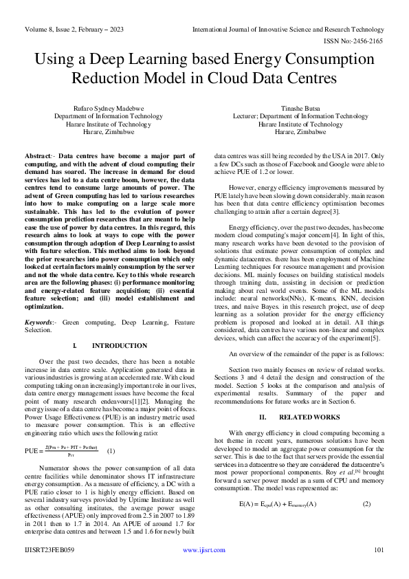 (PDF) Using a Deep Learning based Energy Consumption Reduction Model in ...