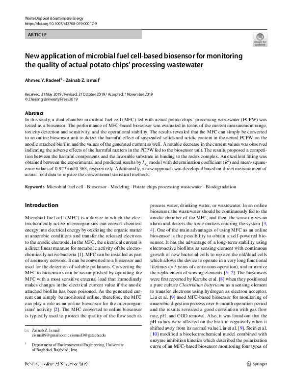 (PDF) New application of microbial fuel cell-based biosensor for ...