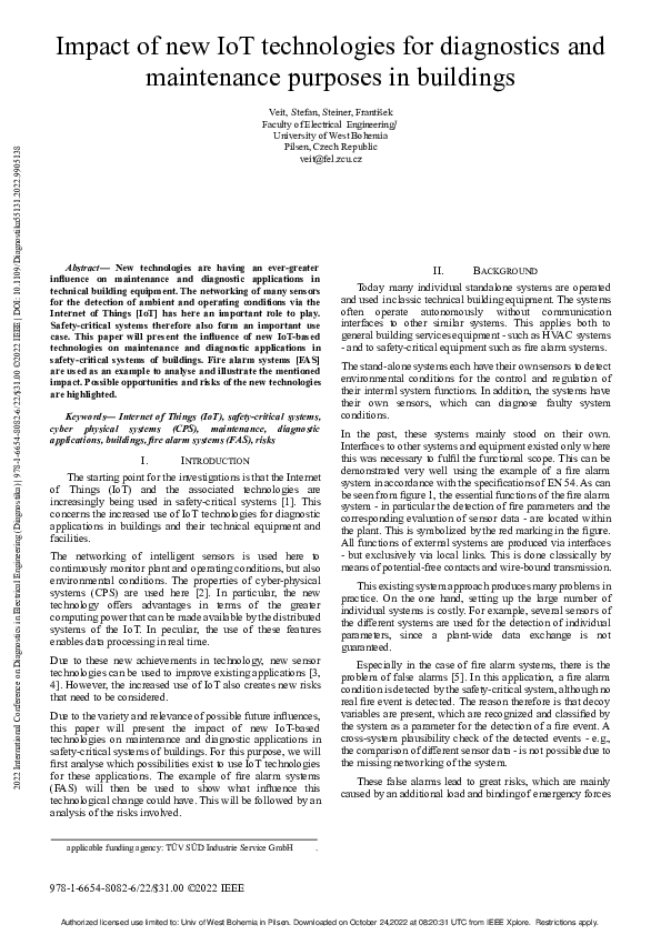 (PDF) Impact of new IoT technologies for diagnostics and maintenance ...
