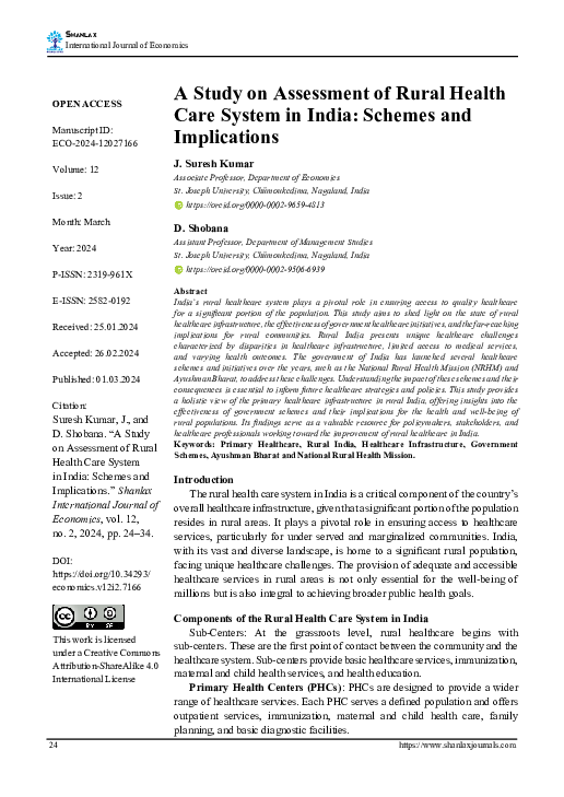 (PDF) A Study on Assessment of Rural Health Care System in India ...
