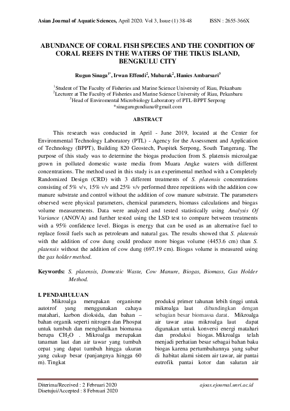 (PDF) Abundance of Coral Fish Species and the Condition of Coral Reefs ...
