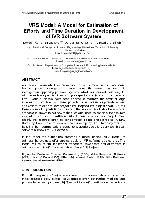 (PDF) VRS Model: A Model for Estimation of Efforts and Time Duration in ...