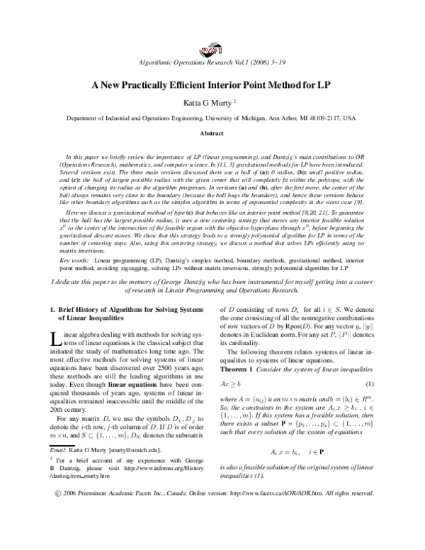 (PDF) A New Practically Efficient Interior Point Method for LP