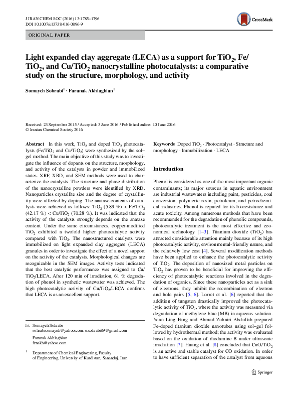 (PDF) Light expanded clay aggregate (LECA) as a support for TiO2, Fe ...