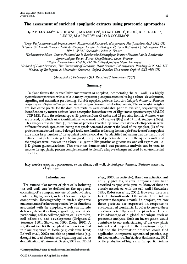 (PDF) The assessment of enriched apoplastic extracts using proteomic ...