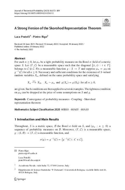 (PDF) A Strong Version of the Skorohod Representation Theorem