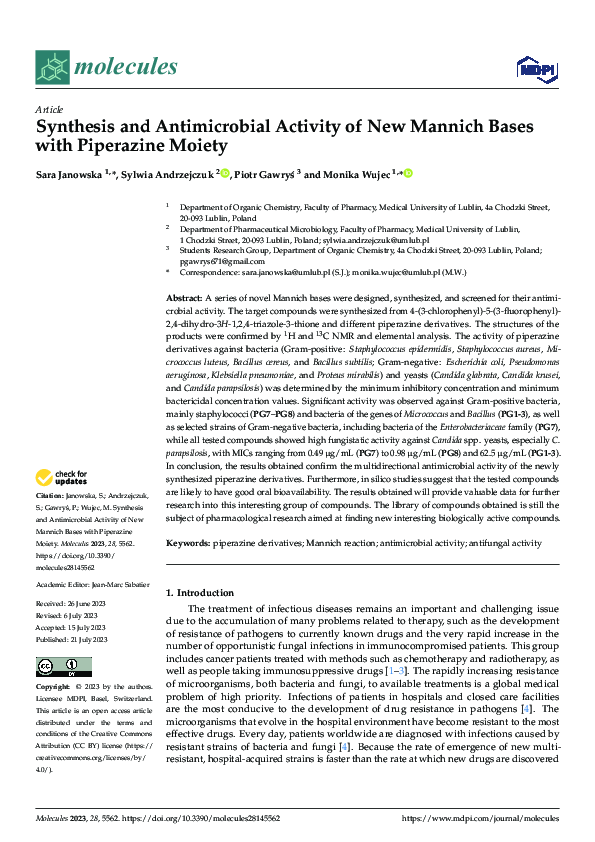 (PDF) Synthesis and Antimicrobial Activity of New Mannich Bases with ...
