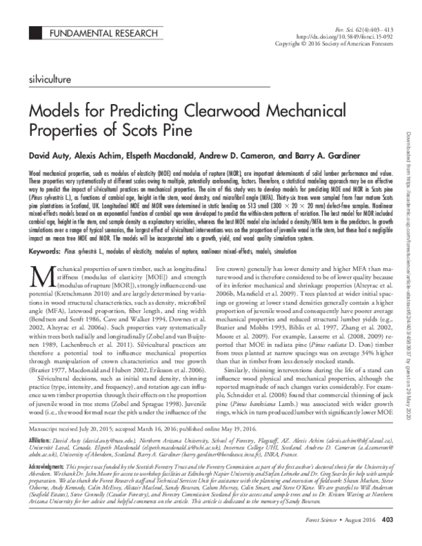 (PDF) Models for Predicting Clearwood Mechanical Properties of Scots Pine