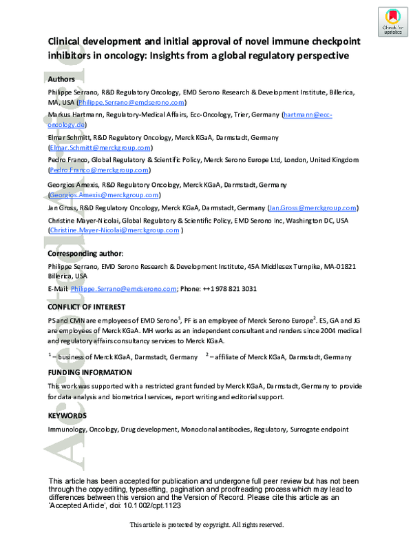 (PDF) Clinical development and initial approval of novel immune ...