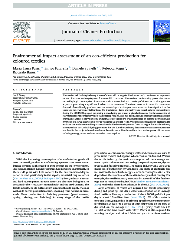 (PDF) Environmental impact assessment of an eco-efficient production ...