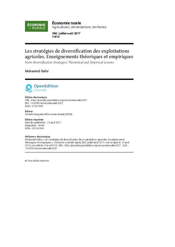 (PDF) Les stratégies de diversification des exploitations agricoles ...