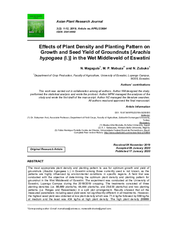 (PDF) Effects of Plant Density and Planting Pattern on Growth and Seed ...