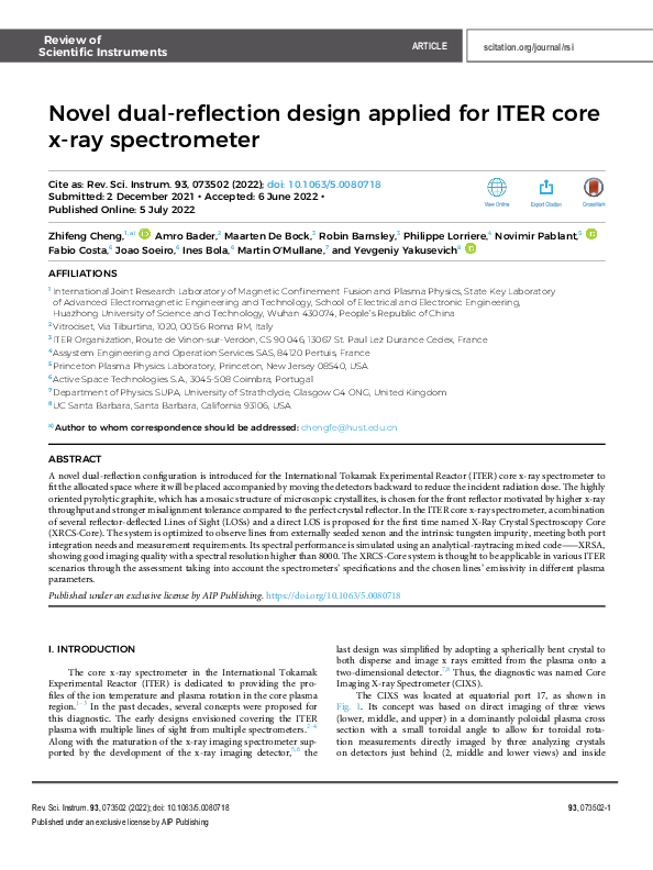 (PDF) Novel dual-reflection design applied for ITER core x-ray spectrometer