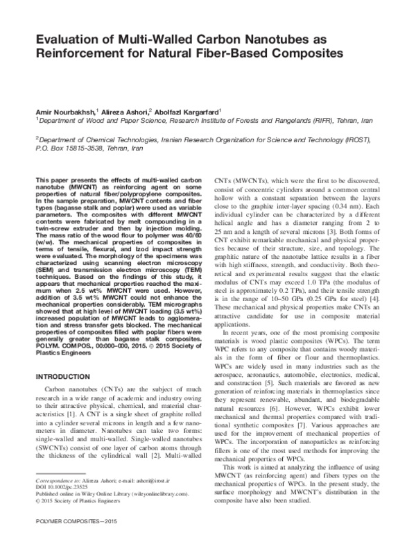 (PDF) Evaluation of multiwalled carbon nanotubes as reinforcement for ...