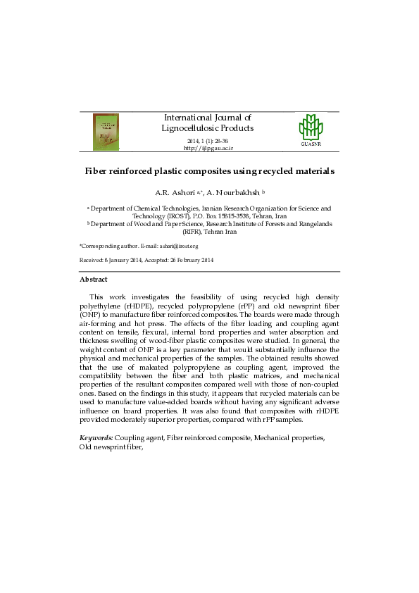 (PDF) Fiber reinforced plastic composites using recycled materials