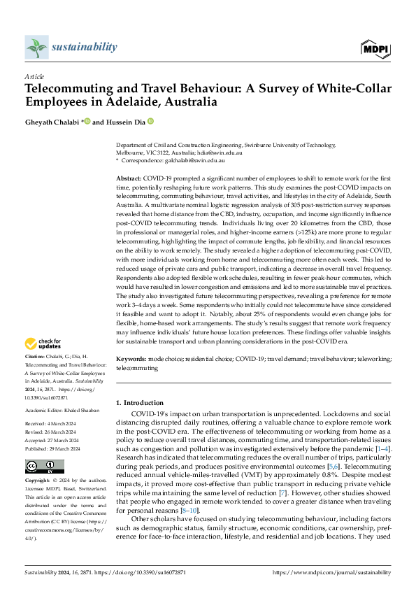 (PDF) Telecommuting and Travel Behaviour: A Survey of White-Collar ...