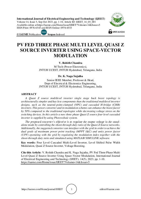 (PDF) V FED THREE PHASE MULTI LEVEL QUASI Z SOURCE INVERTER USING SPACE ...