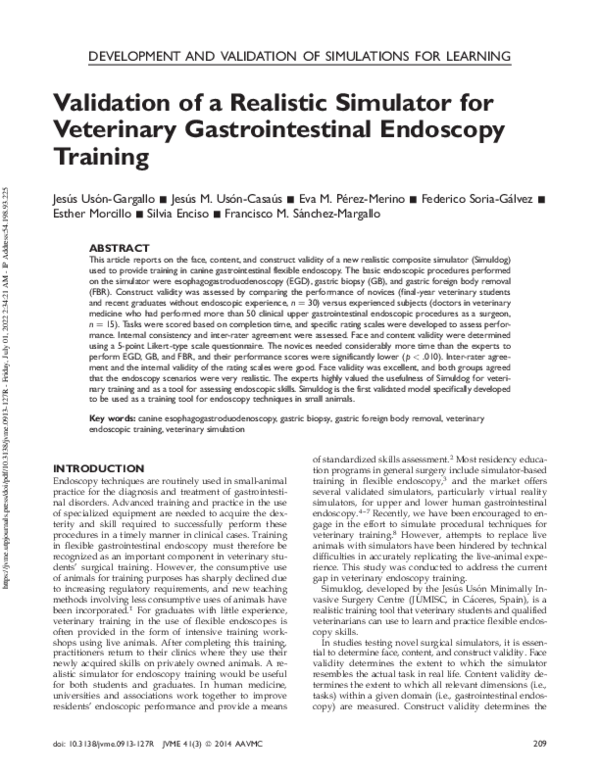 (PDF) Validation of a realistic simulator for veterinary ...