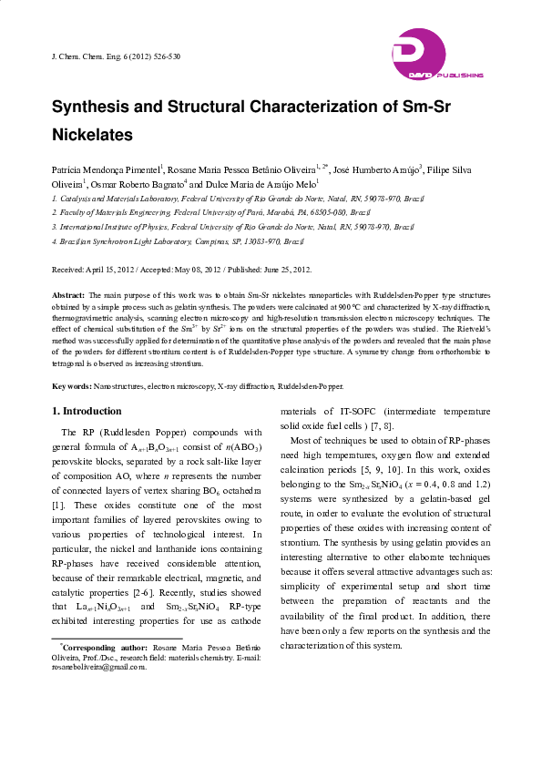 (PDF) Synthesis and Structural Characterization of Sm-Sr Nickelates