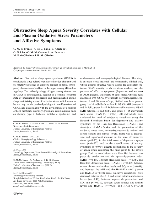 (PDF) Obstructive Sleep Apnea Severity Correlates with Cellular and ...